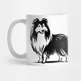 This is a simple black ink drawing of a Sheltie dog Mug